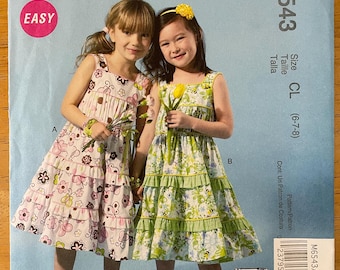 McCalls M6543 6543 Pattern UNCUT Easy Girls Sleeveless Summer Dress with Ruffle Tiered Skirt - Size 2 3 4 5 or 6 7 8 VA