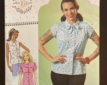 Simplicity S9295 9295 Butterick B6563 6563 Pattern UNCUT Retro Button Front Blouse Top Peter Pan Pointed Collar Tie Sleeves 6-14 or 14-22