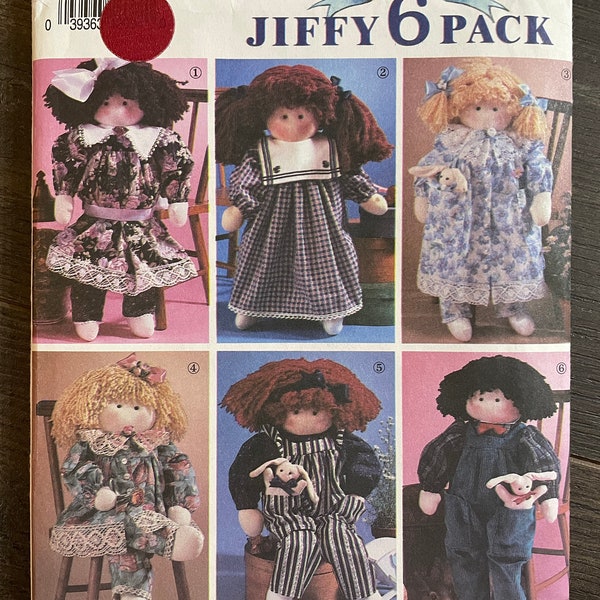 Simplicity 7650 Pattern UNCUT 1990s Vintage Abbie's Jiffy 6 Pack Stuffed Doll and Classic Clothes Victorian Edwardian Dress Overalls Lace VA