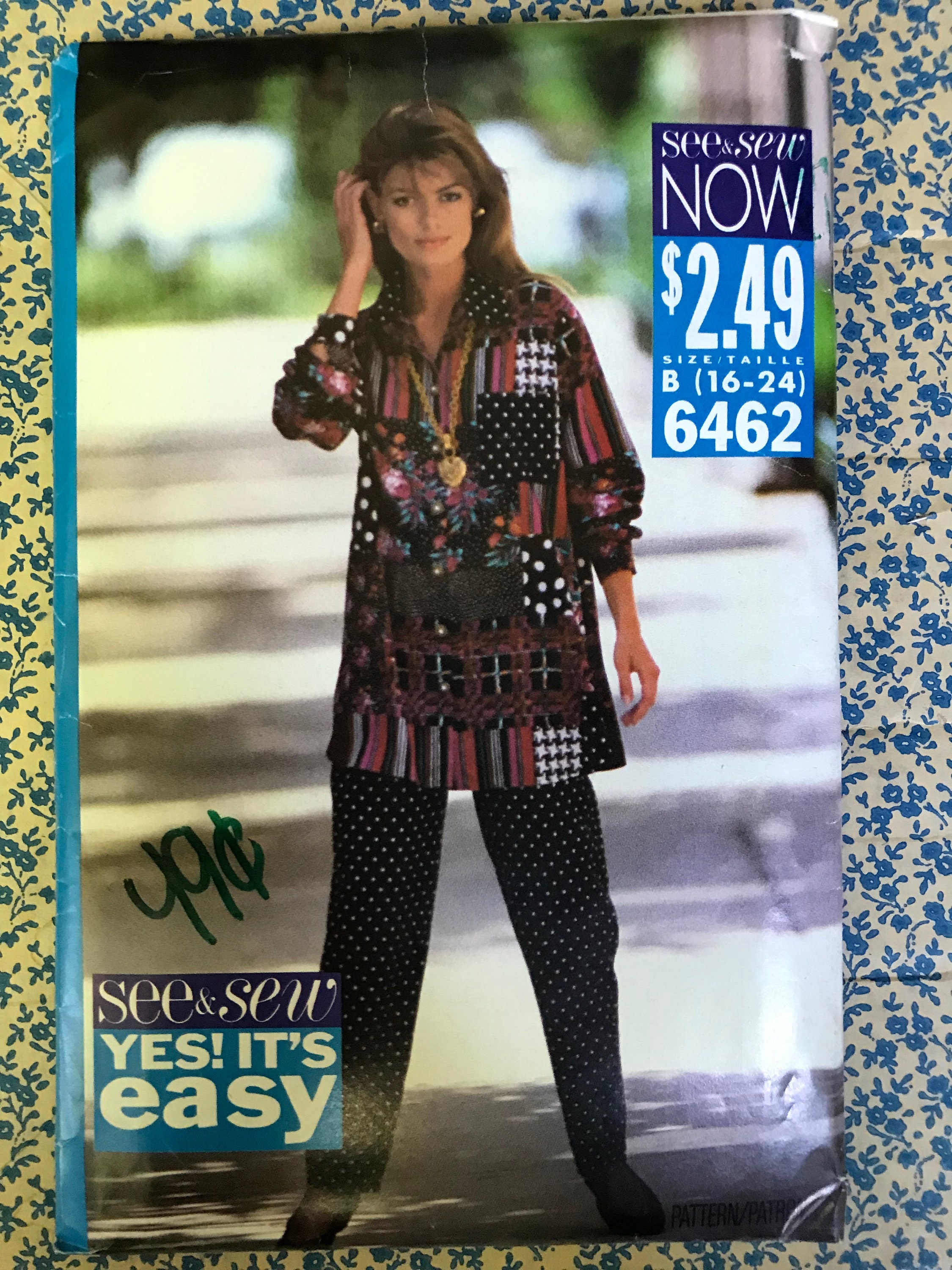 See & Sew 6462 Pattern UNCUT 1990s Easy Button Front Shirt