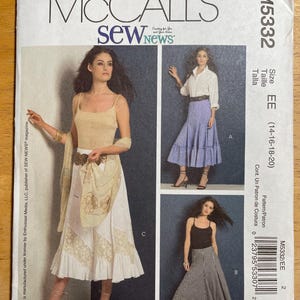 McCalls M5332 5332 Pattern UNCUT 2000s Sew News Lined Skirts Flared Gored Lower Calf Length Contour Waist Ruffle Insets Size 6-12 or 14-20