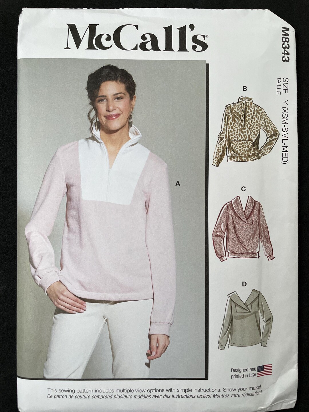 Mccalls M8343 8343 Pattern UNCUT Pullover Top Sweatshirt Half Zip ...