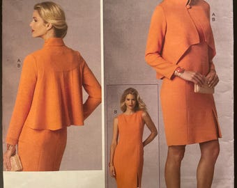 Vogue V1435 1435 motif Tom Linda Platt encolure dégagée sans manches robe fourreau longueur genou veste basque col court Taille 6-14 14-22