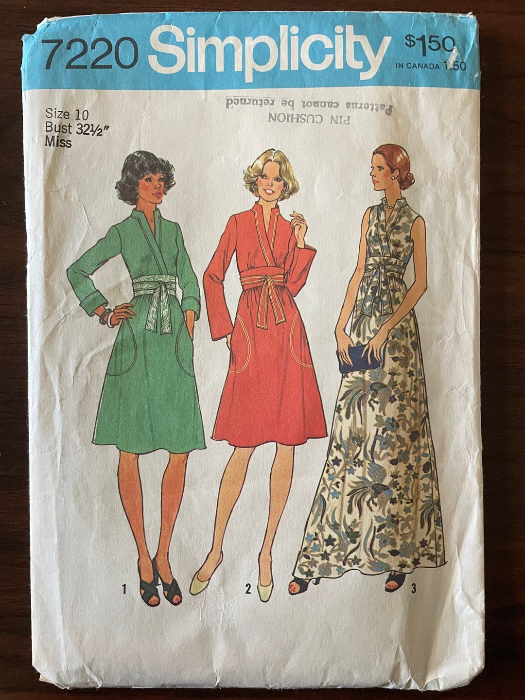 Simplicity 7220 Pattern 1970s Mock Wrap Surplice Bodice Dress Flared ...