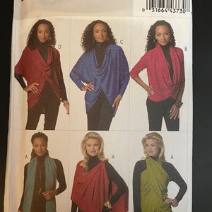 Butterick B5563 5563 Pattern UNCUT Easy Loose Fitting Top Long Dolman Sleeves Short Kimono Style Wrap Shawl Vest Style Size XS S M