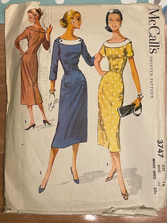 Mccalls 3747 Pattern CUT Complete 1950s Vintage Fitted Dress With