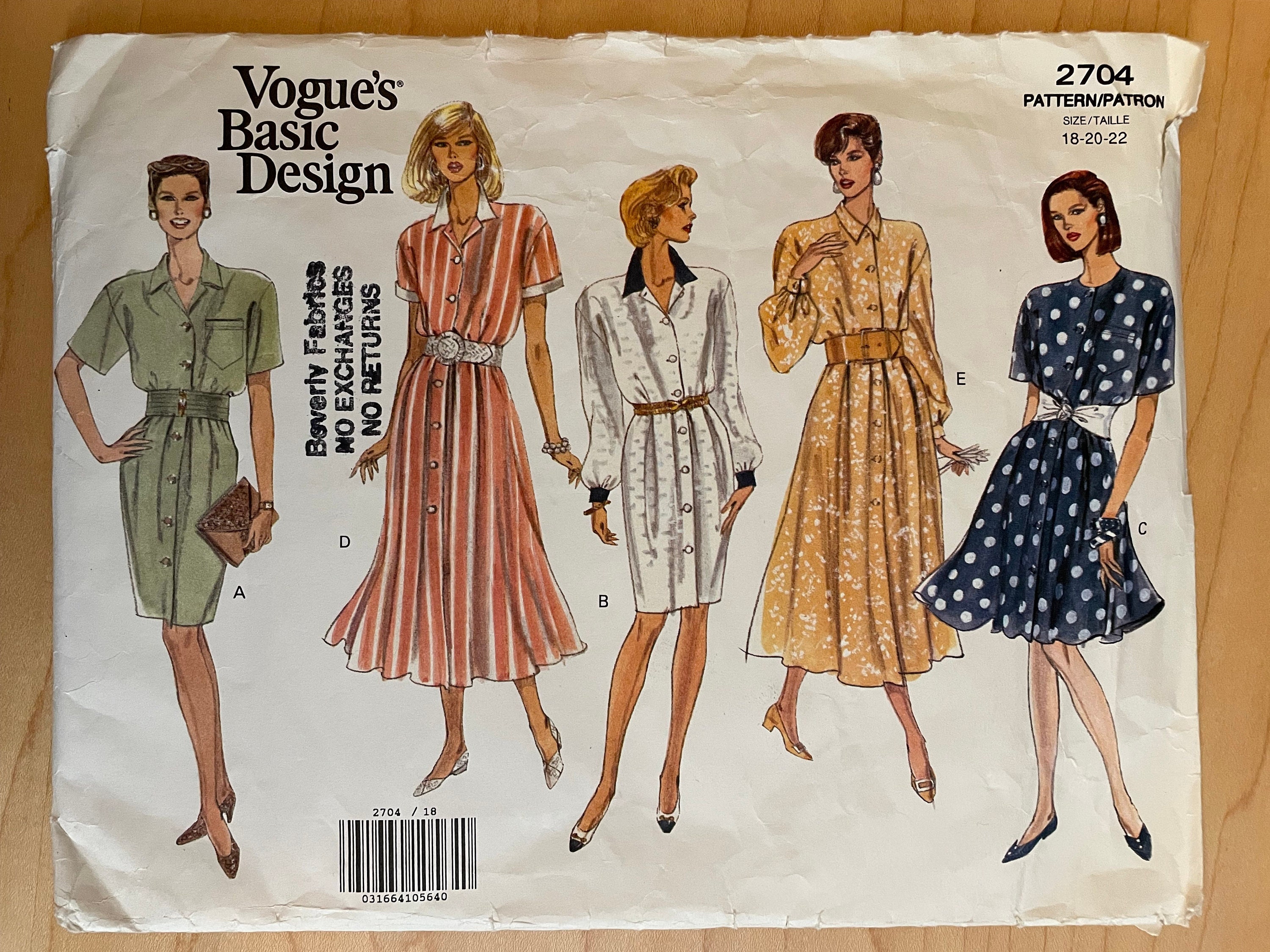 Vogue 2704 Pattern UNCUT 1990s Vintage Basic Design Button Front