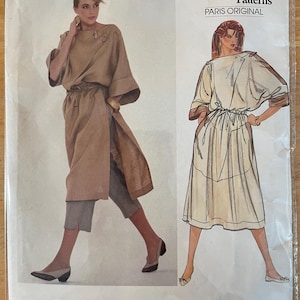 Vogue 2973 Pattern CUT Complete Vintage 1980s Paris Originals Designer Claude Montana Asian Fusion Loose Fitting Tunic Dress Pants Size 10