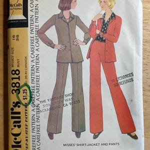 McCalls 3818 Pattern 1970s Halston Original Button Front Shirt Notched Collar Long Sleeve Straight Leg Pants Size 12 CUT or 14 or 16 UNCUT