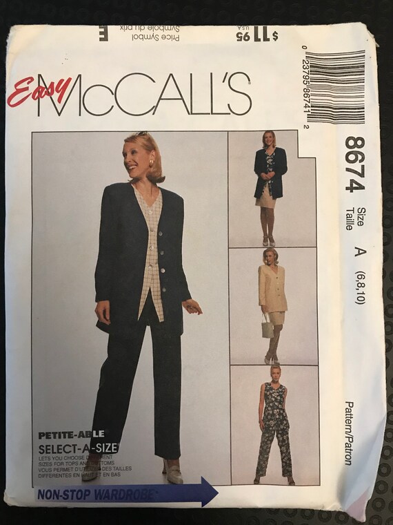 Mccalls 8674 Pattern UNCUT 1990s Easy Unlined Jacket Below Hip