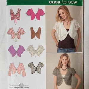 Simplicity 2183 Pattern  UNCUT Short Waist Flutter Sleeve Shrug and Vest with Single Button Closure and Shaped Hem - Size 16 18 20 22 24
