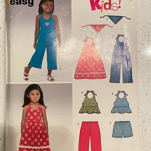 New Look 6361 Pattern UNCUT Easy Kids Halter Style Dress, Top, Pantsuit with Pull on Capris and Shorts - Size 3 4 5 6 7 8 VA