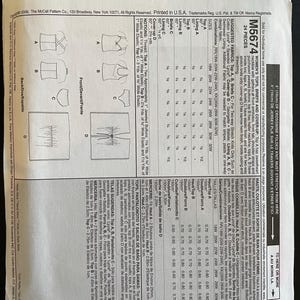 May include: A McCall's M5674 sewing pattern for women's tops, briefs, and a cover-up. The pattern includes instructions for tops with sweetheart and halter necklines, briefs, and a cover-up with a narrow hem.