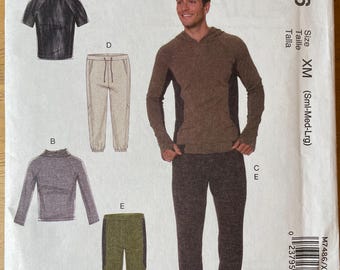 McCalls M7486 7486 Pattern UNCUT Mens Pullover Top Raglan Sleeves V Round Cowl Collar Neck Pull On Bottoms Sweatpants Jogger S-L or XL-xxXL