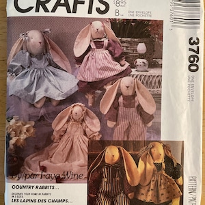 McCalls 3760 P979 P301 893 Pattern UNCUT Dress Bonnet 1980s Vintage Stuffed Bunny Three Sizes Old Fashioned Prairie Clothing Faye Wine