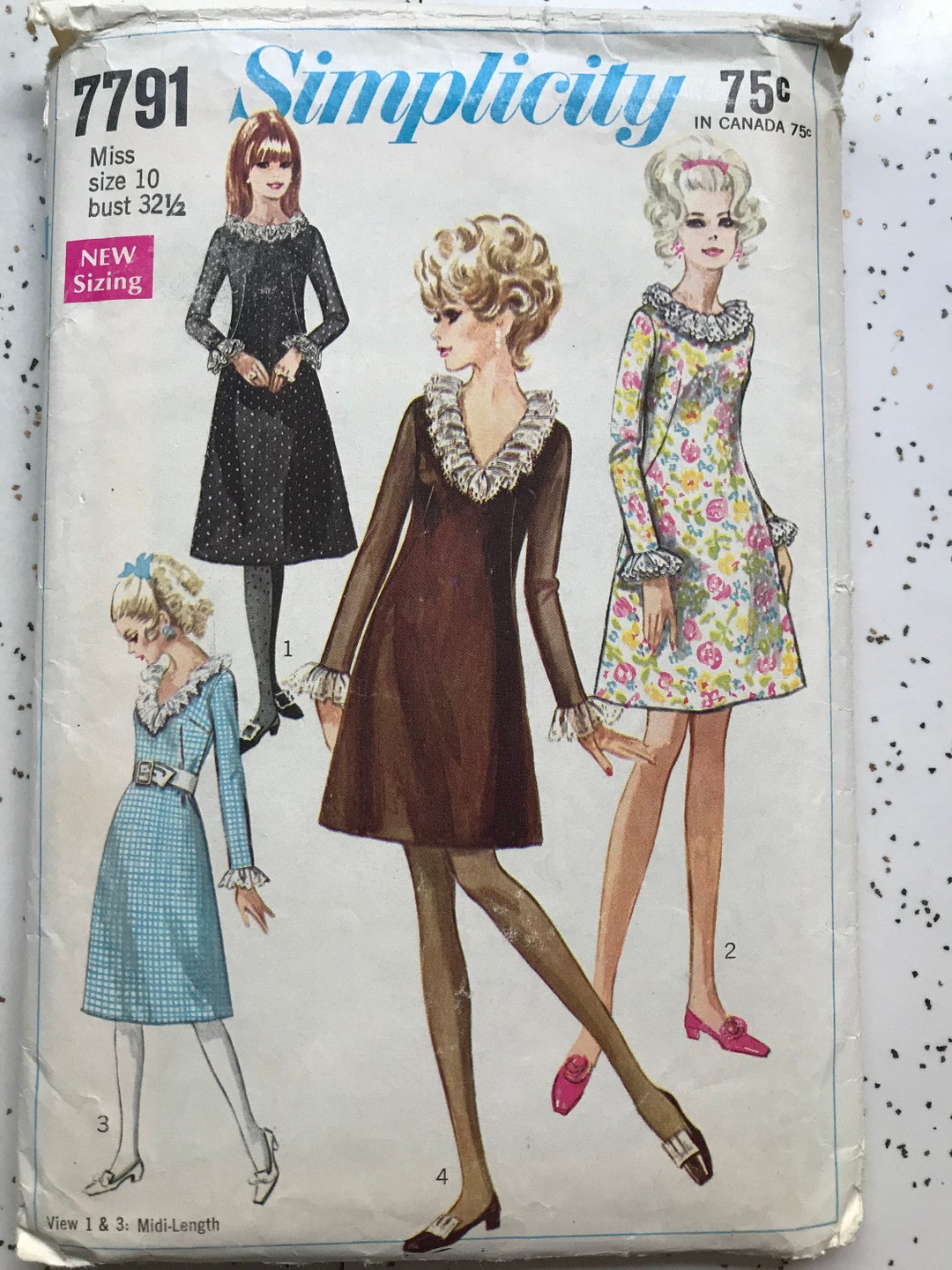 Simplicity 7791 Pattern UNCUT 1960s Above Knee or Midi Length Dress A ...