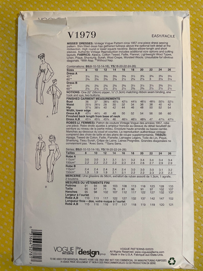 V1979 Pattern Vogue V1979 1979 Pattern UNCUT Vintage Retro 1950s Jewel Square Neck ...