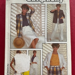 May include: Simplicity sewing pattern number 00786 for a blazer, shorts, and skirt. The pattern includes instructions for making a plaid blazer, plaid shorts, and a white skirt. The pattern is for sizes 6-16.