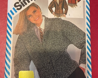 Simplicity 6119 Pattern UNCUT 1980s Vinage Boxy Button Front Jacket Dolman Sleeves Loose Fitting Notched Collar Hip Length Size 12 Bust 34"