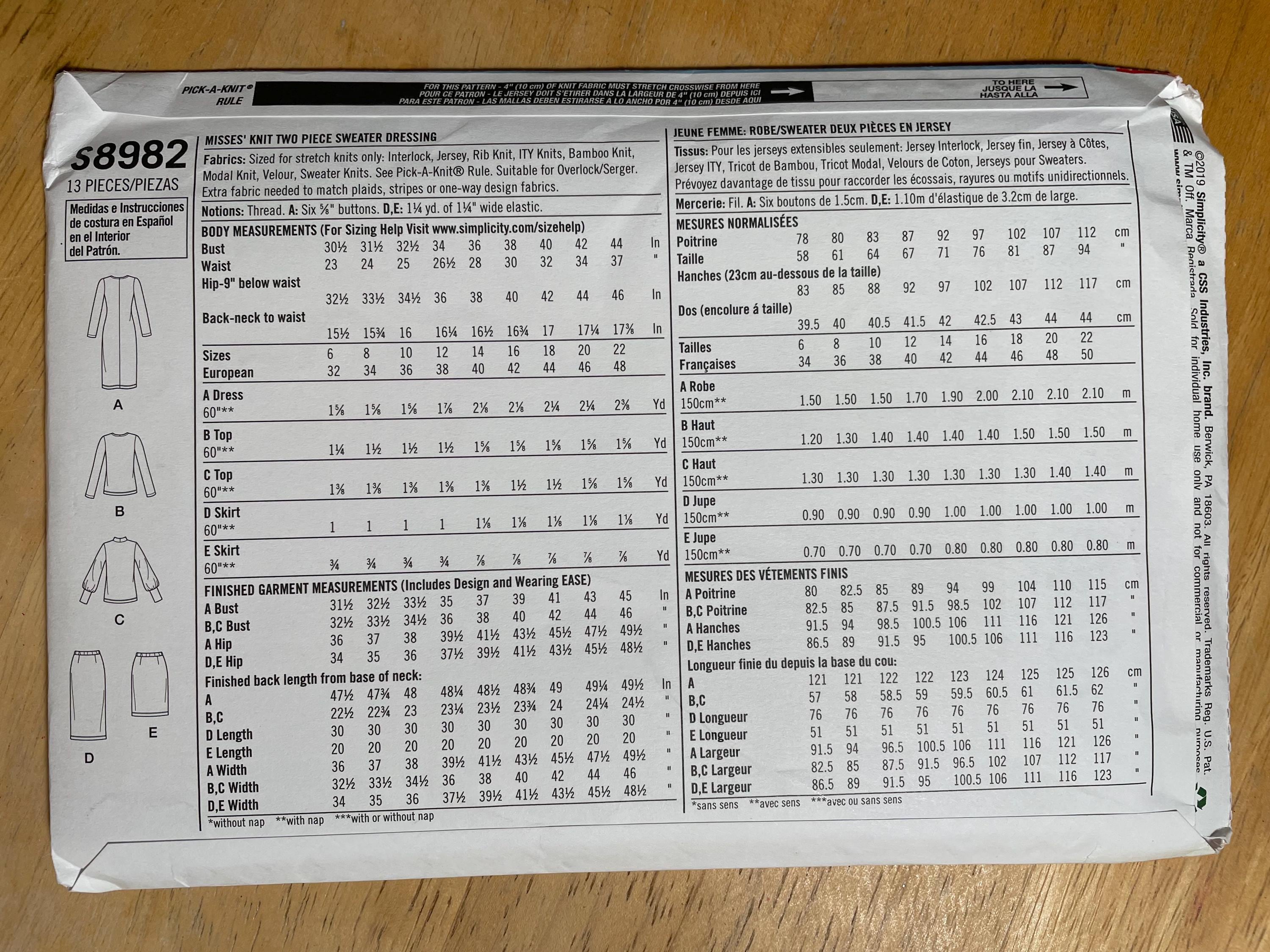 V8982 Pattern Simplicity S8982 8982 Pattern UNCUT Easy to Sew Long Sleeve Pullover ...