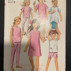 Simplicity 6952 Pattern CUT Complete 1960s Vintage Pattern Girl's Summer Wardrobe Top or Dress, Pants, and Shorts - Size 10 Breast 28"