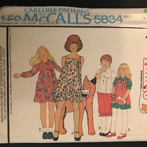 McCalls 5834 Pattern UNCUT 1970s Vintage Annie&#39;s Clothing Line Girl&#39;s Yoked Dress Reversible SUndress Jumper Knickers Size 8 Breast 27&quot;