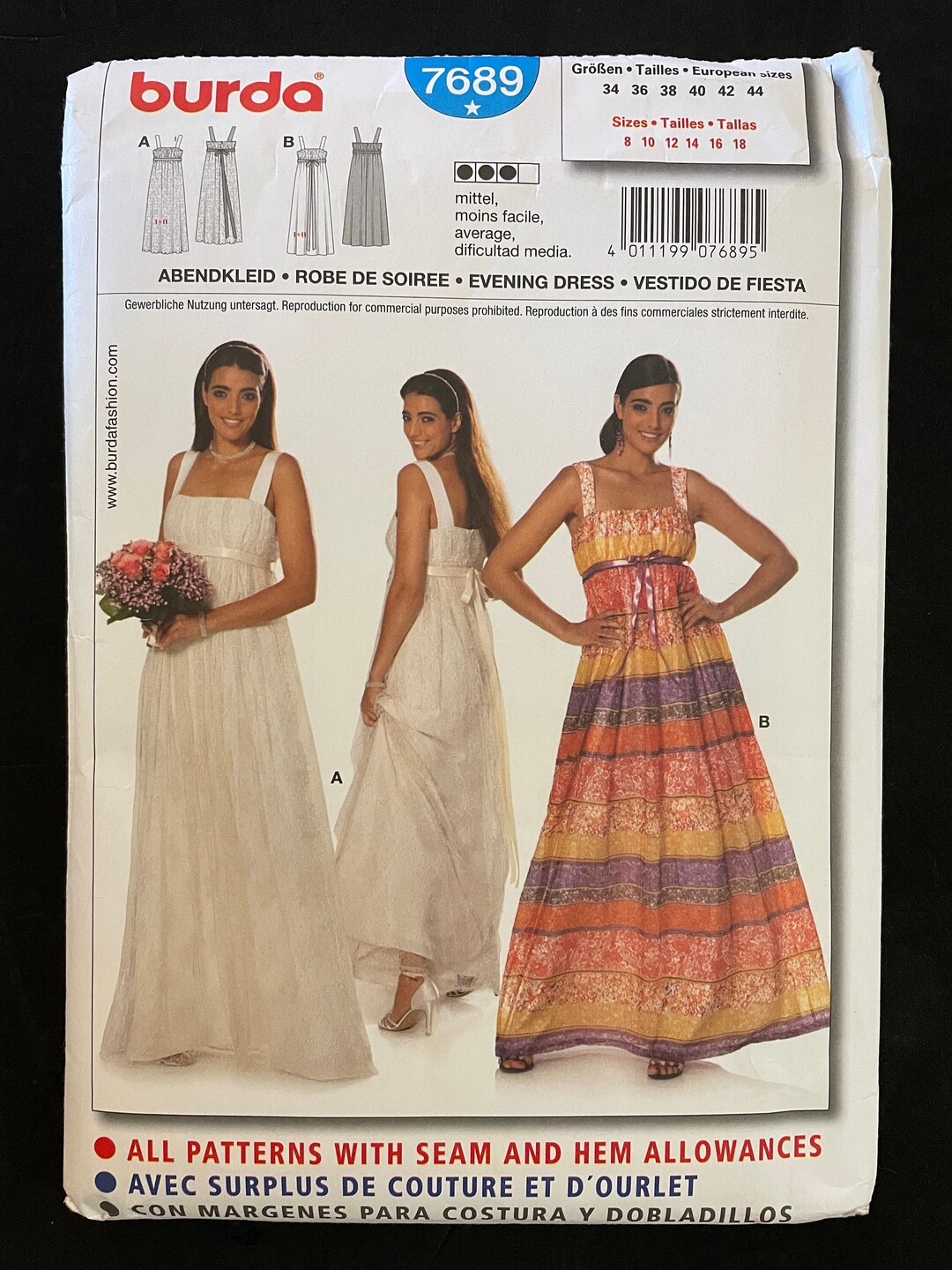 Burda 7689 Pattern UNCUT Regency Style Maxi Dress Sheer Overlay ...