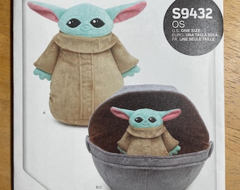 Simplicity 9432 Craft Pattern UNCUT Star Wars Mandalorian Stuffed Plush Large 21" or Small 11" Grogu Doll and Space Pram