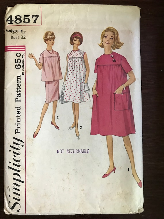 Simplicity 4857 Pattern CUT Complete 1960s Vintage Maternity Yoked Dress or  Tunic Top Pockets and Straight Skirt - Size 12 Bust 32 - Etsy