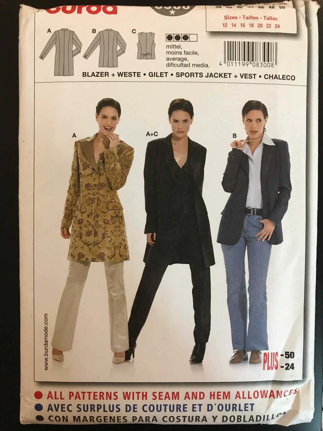 Burda 8300 Pattern UNCUT Button Front Blazer or Sports Jacket - Etsy