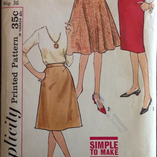 Simplicity 4601 Pattern CUT Complete Vintage 1960s Simple To Make Slim Slightly Flared A-Line Knee Length Skirts Waist 26 Hip 36