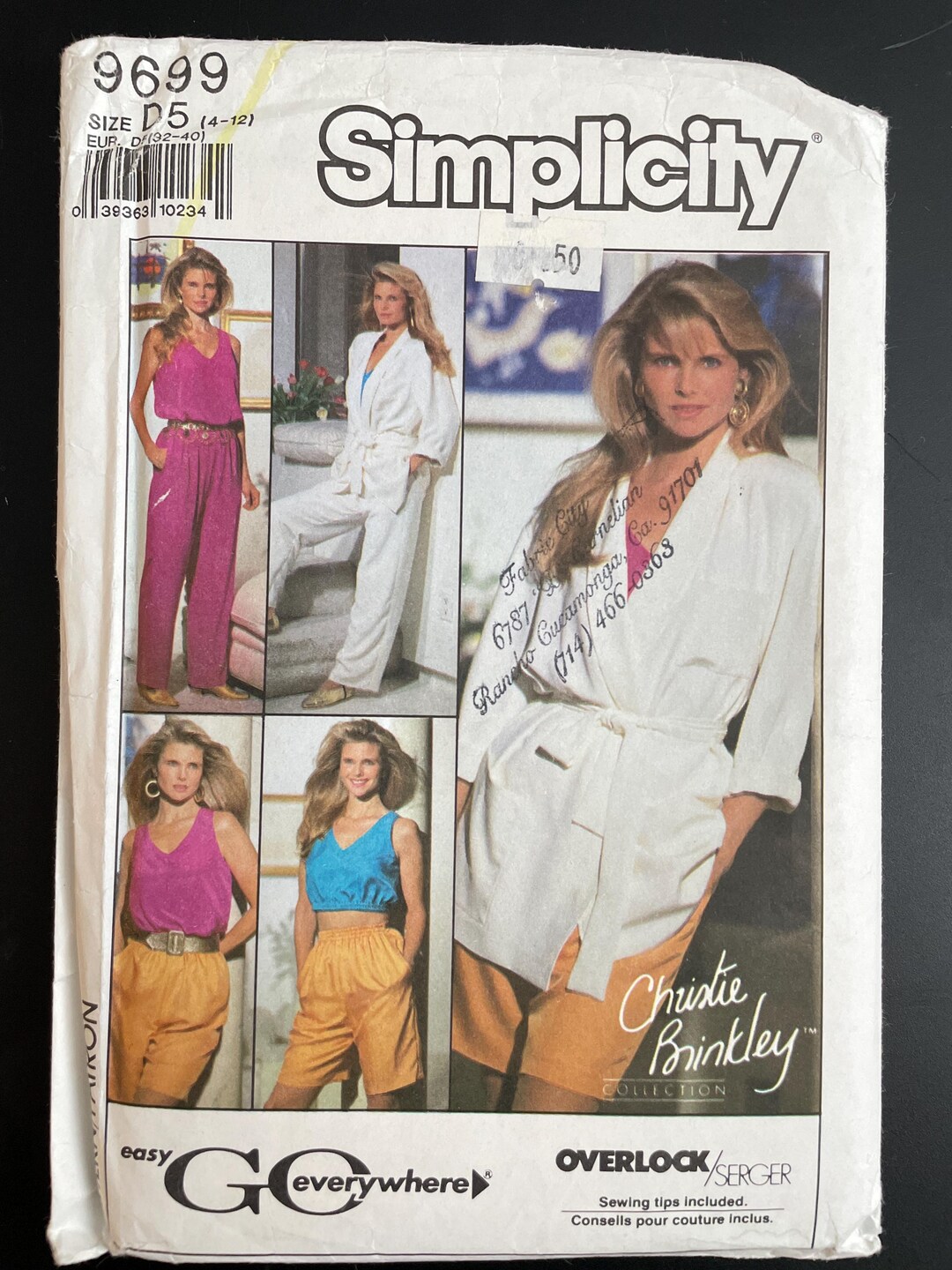 Simplicity 9699 Pattern UNCUT 1990s Vintage Christie Brinkley ...