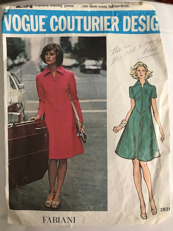 Vogue 2831 Pattern CUT Complete 1970s Vintage Couturier Design Fabiani High  Fitted Flared Dress Pointed Bias Inset Wide Collar Knee Size 12 - Etsy