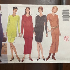 Butterick 5182 Pattern UNCUT 1990s Vintage Classics Dress in Lower Calf Length V Neck Tunic Knee Length Skirt and Pants Size 6 8 10