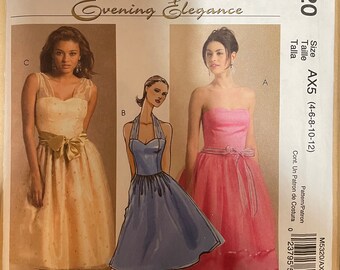 McCalls M5320 5320 Pattern UNCUT 2000s Evening Elegance Sleeveless Halter Style or Strapless Fit Flare Knee Length Dress SIze 4 6 8 10 12
