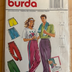 Burda 4586 Pattern UNCUT 1980s Vintage Jogging Pants Pull On Jogges Zipper Ankle or Shorts Mans or Womans Unisex