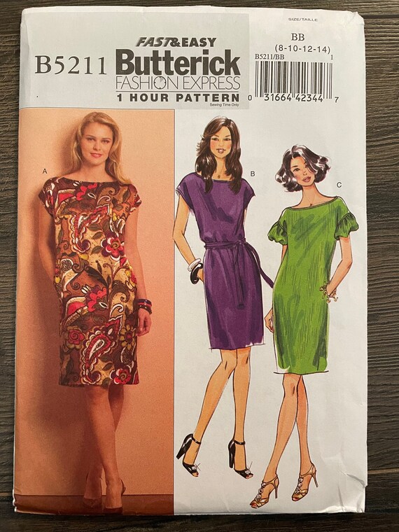 Butterick B5211 5211 Pattern UNCUT 2000s Fashion Express Fast Easy Sheath  Style Dress Bateau Neckline Extended Shoulders Size 8 10 12 14 VA - Etsy