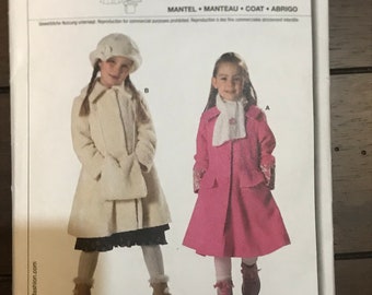 Burda 9596 Pattern CUT MISSING Pocket Piece Girl's Button Front Semi Fitted Fit Flare Winter Coat Peplum Princess Seams Knee Length Size 5