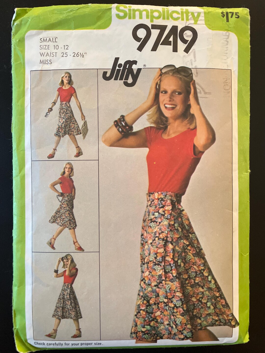 Simplicity 7876 9749 Pattern 1970s Jiffy Front Wrap Side Tie Skirt ...