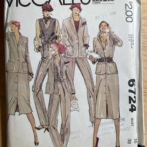 May include: Vintage McCall's sewing pattern envelope with illustrations of women's suits and a coat. The envelope includes the text "McCall's", "Petite-Able", and "6724". The bust size is 96.5 cm.