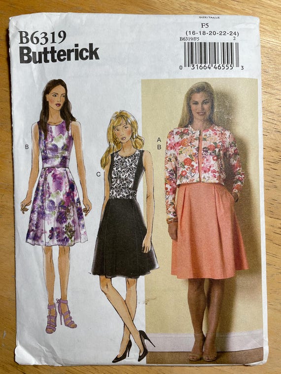 Butterick B6319 6319 Pattern UNCUT Easy Sleeveless Fit Flare Dress Contrast Fabric Knee Length Cardigan Jacket Hip Length Size 8-16 or 16-24 - Etsy Butterick B6319 6319 Pattern UNCUT Easy Sleeveless Fit Flare Dress Contrast Fabric Knee Length Cardigan Jacket Hip Length Size 8-16 or 16-24 - Etsy