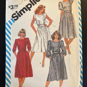 Simplicity 6212 Pattern UNCUT Vintage 1980s Dress with Square Neckline and Off Center Front Button Closing - Size 12 or 14