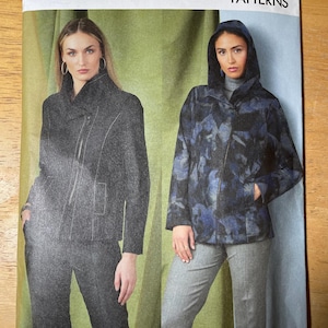Vogue V1925 1925 Pattern UNCUT Marcy Tilton Semi Fitted Jacket Asymmetric Front Zipper Princess Seams Welts Hood Below Hip Length 6-14 16-24