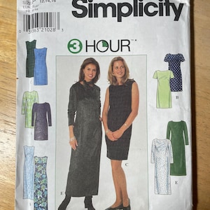 Simplicity 7901 Pattern UNCUT 1990s Vintage 3 Hour Easy Sheath Dress Knee or Ankle Length Sleeveless Long Short Sleeves Size 12 14 16