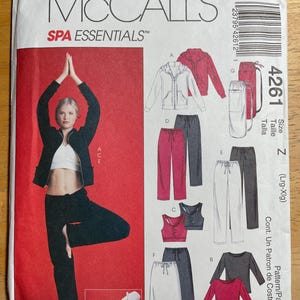 May include: McCall's Spa Essentials sewing pattern 4261 for size Z (Lrg-Xlg). The envelope features illustrations of a zip-up hoodie, drawstring trousers, a tank top, a long-sleeve shirt, and a skirt, along with a photo of a yoga pose.