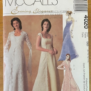 McCalls 4020 Pattern UNCUT Vintage 2000s Evening Elegance Sleeveless Cap Sleeve Fit Flare Gown Lace Coat Angel Sleeves Size 8 10 12 14