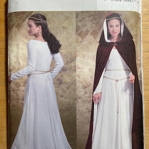 Butterick B4377 4377 Pattern UNCUT Medieval Renaissance Fantasy Costume Floor Dress Lace Up Hood Cape Cloak 6 8 10 12 CA or 14 16 18 20 TX