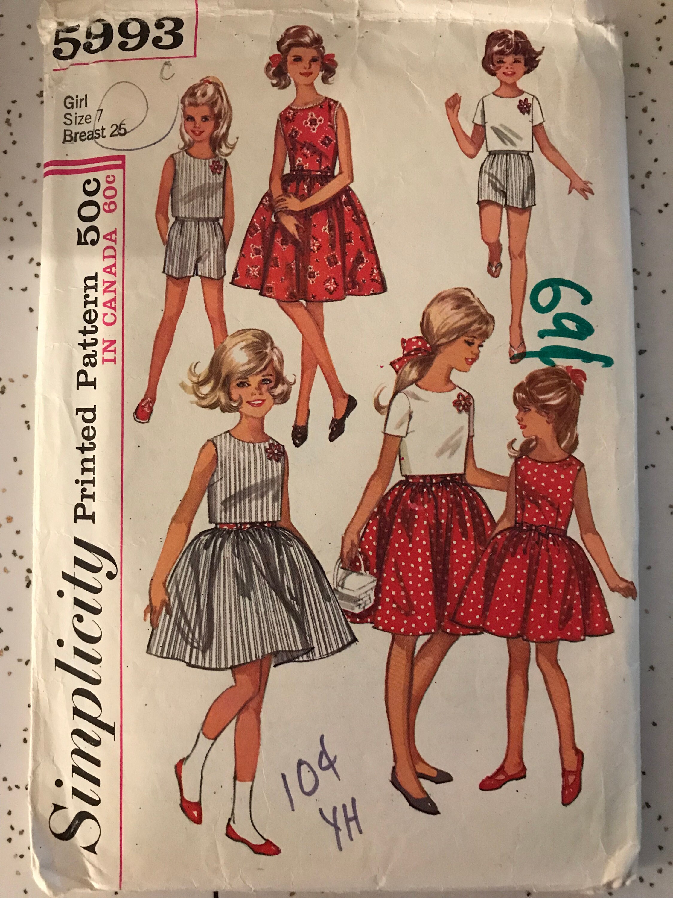 Simplicity 5993 Pattern CUT Complete 1960s Vintage Girl's