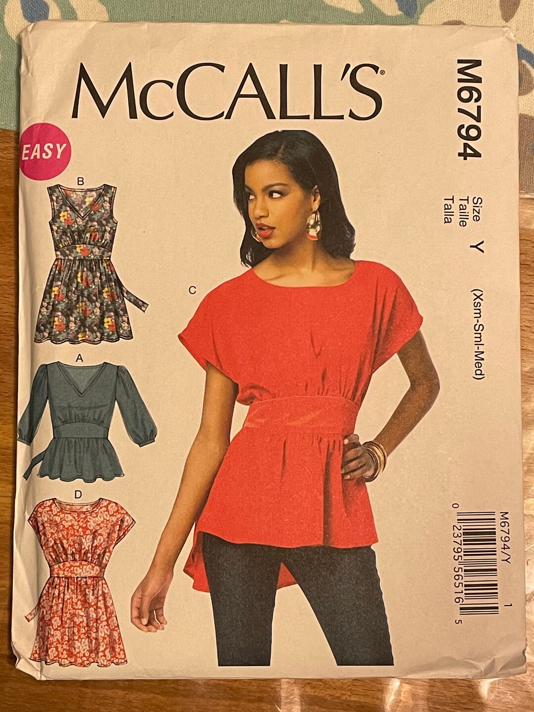 Mccalls M6794 6794 Pattern UNCUT Easy Shaped Waist Back Tie Tunic