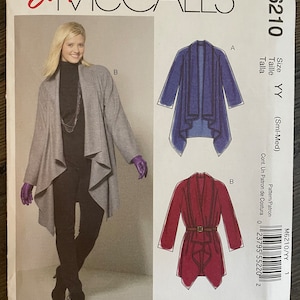 McCalls M6210 6210 Pattern UNCUT Unlined Very Loose Fitting Above Knee Length Coat Shawl Collar Pockets Long Sleeves Raglan Size S M